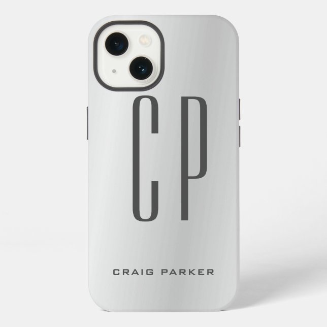 Coque iPhone Moderne Monogramme professionnel gris argent clair (Verso)