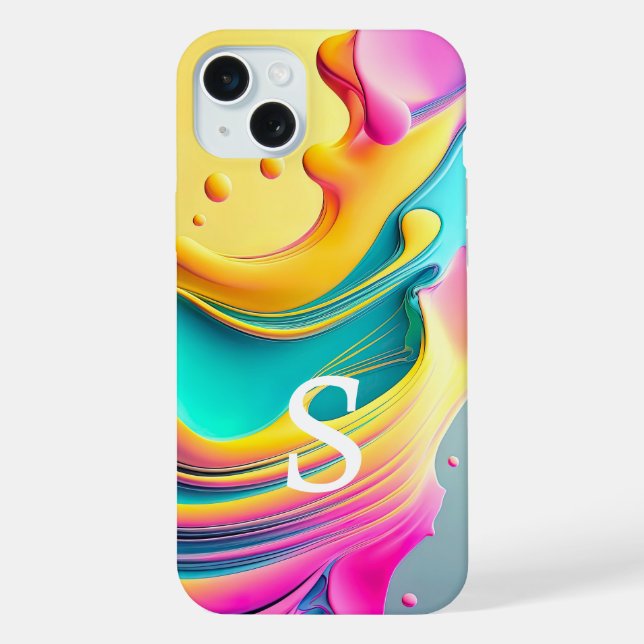 Coque iPhone Moderne Motif Abstrait de Monogramme Personnalisé  (Verso)