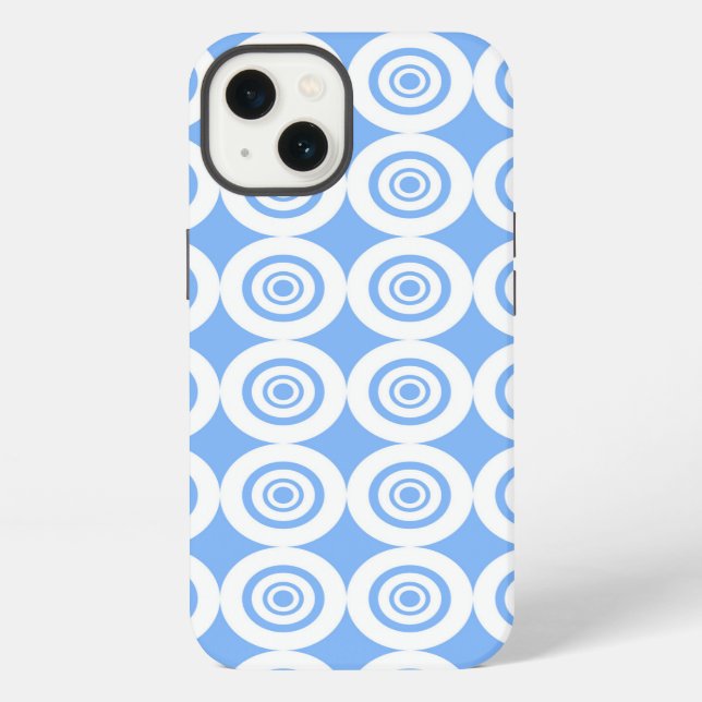 Coque iPhone Moderne motif cercles bleu clair blanc (Verso)