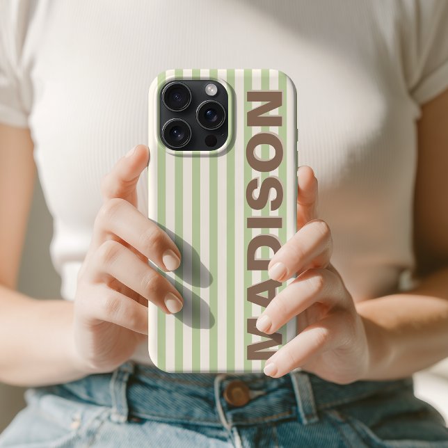 Coque iPhone Moderne Nom de Professeur d'Infirmière Rayé au Pas (Minimalist Vertical Stripe Custom iPhone case Gift for birthday)