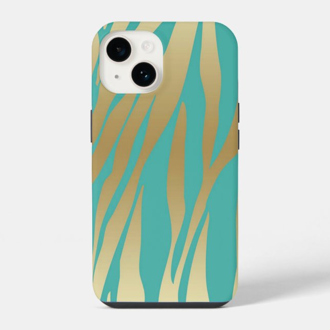 Coque iPhone Moderne Or et Bleu Sarcelle  (Verso)