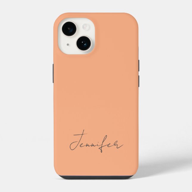 Coque iPhone Moderne Orange Pastel Chic Script Personnalisé (Verso)