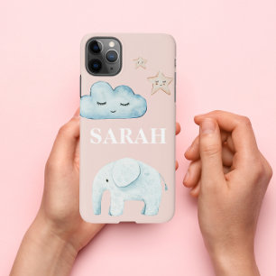 Coque iPhone 11Pro Max Moderne Pastel Rose & Bleu Nom de l'enfant