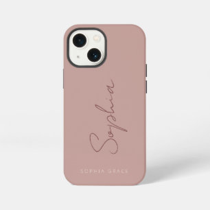 Etui iPhone 13 Mini Moderne Rose Poussiéreux Élégant Ajoutez Votre Nom