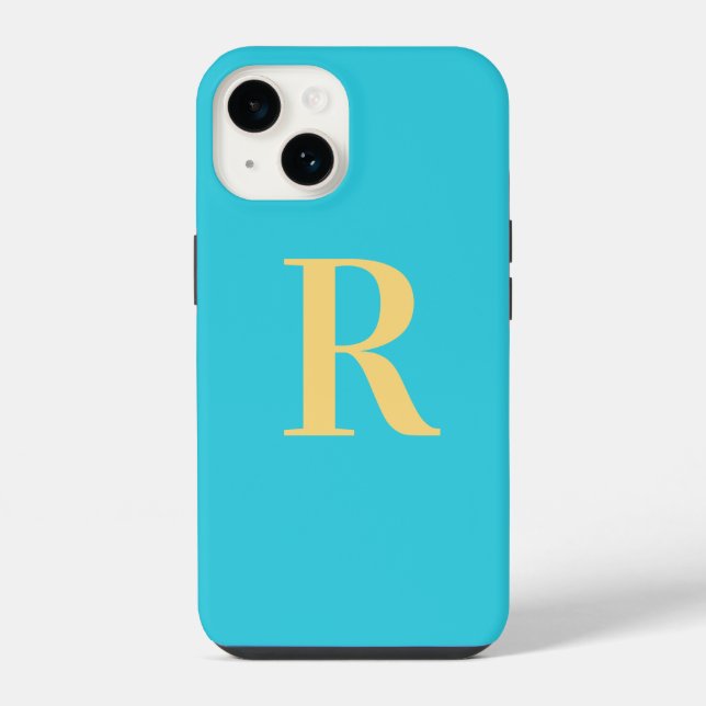 Coque iPhone Moderne simple Monogramme Aqua Turquoise (Verso)