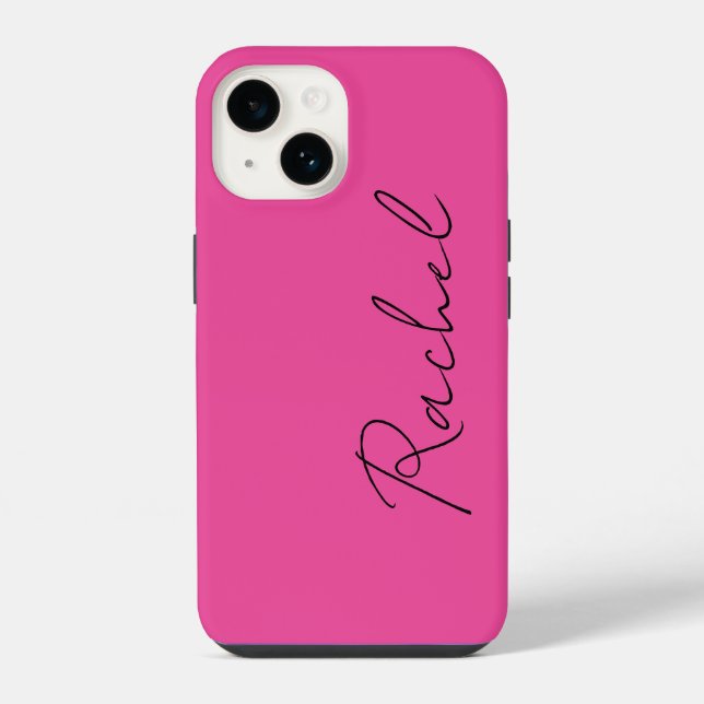Coque iPhone Moderne tendance Chic Hot Rose Script Monogramme N (Verso)