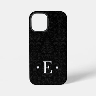 Coque iPhone 12 Mini Moins Coeur Chic Premier Monogramme Noir Damas