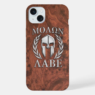 Coque iPhone 15 Plus Molon Labe Guerrier Spartan Impression en acajou s