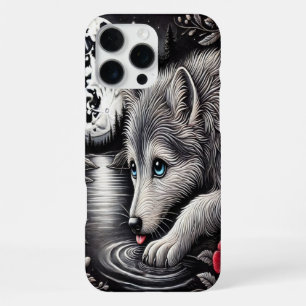 Coque iPhone 16 Pro Max Moment au clair de lune du loup blanc