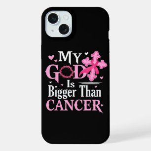 Coque iPhone 15 Plus Mon Dieu est Plus Grand Que le Cancer du Sein