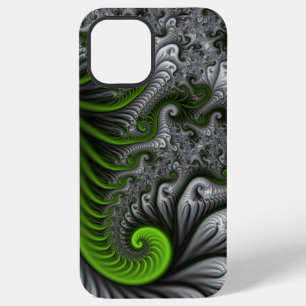 Coque iPhone 12 Pro Max Monde Fantastique Art Fractal Abstrait Vert Et Gri