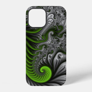 Coque iPhone 12 Monde Fantastique Art Fractal Abstrait Vert Et Gri