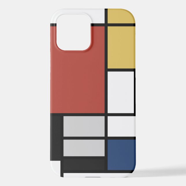 Coque iPhone Mondrian Peinture Rouge Plane Jaune Noir Gris Bleu (Verso)