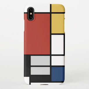 Coque iPhone XS Max Mondrian Peinture Rouge Plane Jaune Noir Gris Bleu