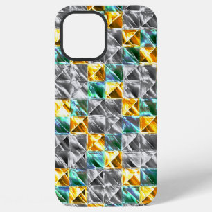 Coque iPhone 12 Pro Max Monnaie pressée, carreaux dorés et argentés ou col