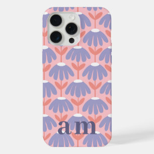 Coque iPhone 15 Pro Max Monogram 2 Initiales Floral Vintage Rose & Bleu