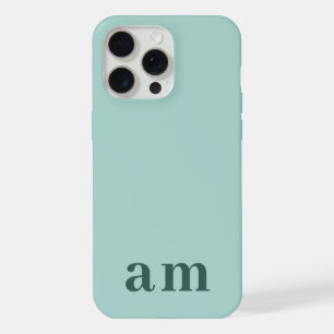 Coque iPhone 15 Pro Max Monogram 2 Initiales Sarcelle & Vert Mer Minimalis