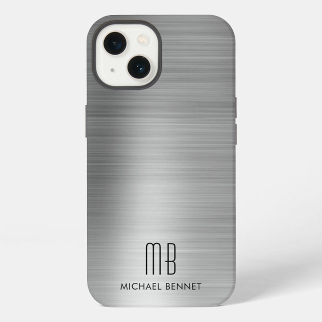 Coque iPhone Monogram Argent Gris Métal Brossé (Verso)