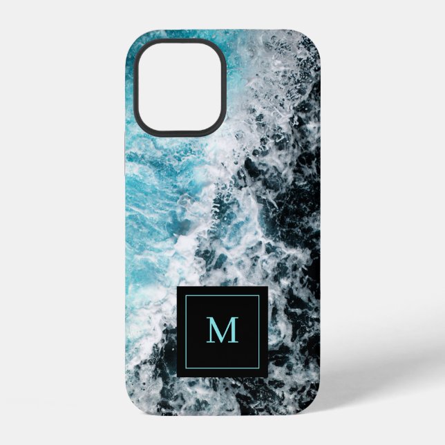 Coque iPhone Monogram Blue Black Ocean Waves Hawaii (Verso)