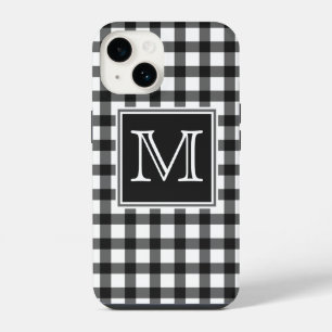 Coque Pour iPhone 14 Monogram   Carreaux Vichy Noir et Blanc