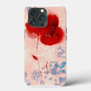 Etui iPhone 13 Pro Monogram Chic Rose Gold et Floral Bourgogne