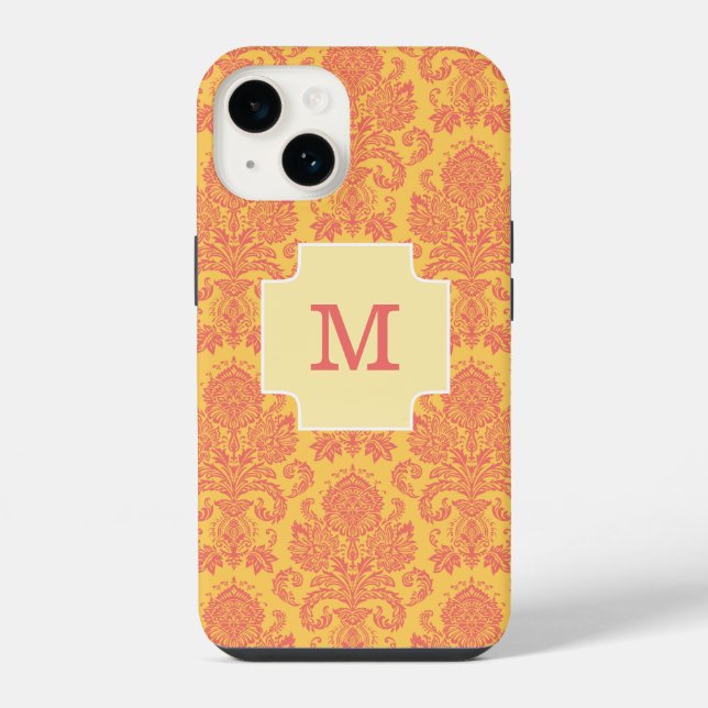 Coque iPhone Monogram Coral Damask Et Sun Custom Coque-M (Verso)