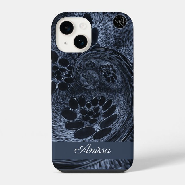 Coque iPhone Monogram Moderne Blue Denim Tourbillon Plus Pro Ma (Verso)
