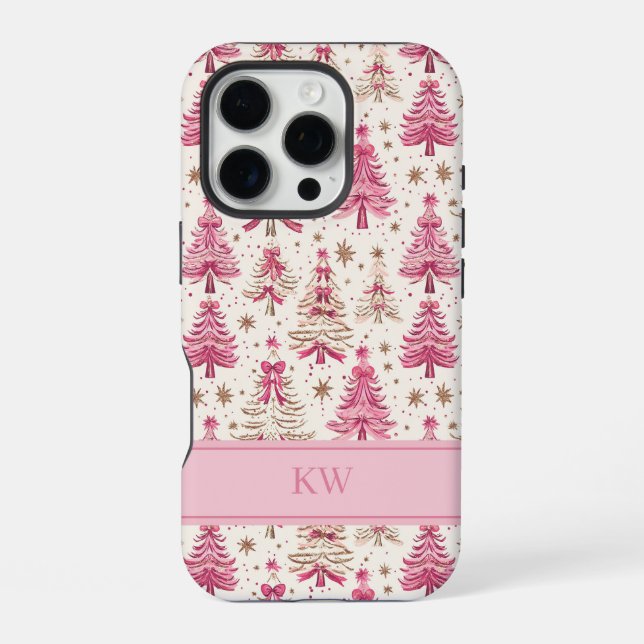 Coque iPhone Monogram Pink Christmas Tree Phone Case (Verso)