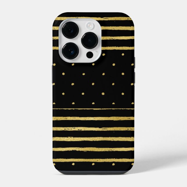 Coque iPhone Monogram rayé noir or (Verso)