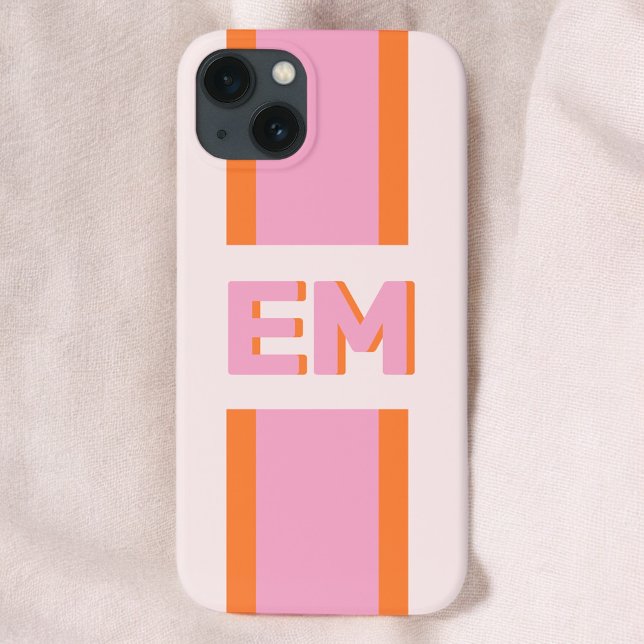 Coque iPhone Monogram Retro Bold Rose oran (Créateur téléchargé)