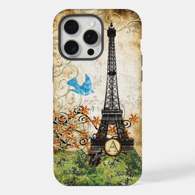 Coque iPhone Monogram Tour Eiffel Oiseau Vintage  (Verso)