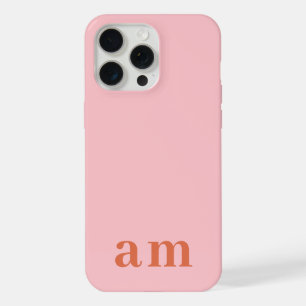 Coque iPhone 15 Pro Max Monogramme 2 Initiales Minimaliste Rose & Rouge
