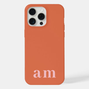 Coque iPhone 15 Pro Max Monogramme 2 Initiales Minimaliste Rose & Rouge