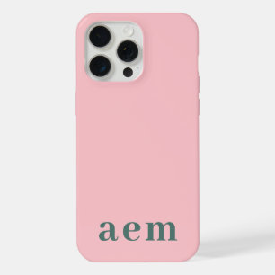 Coque iPhone 15 Pro Max Monogramme 3 Initiales Rose & Vert Minimaliste
