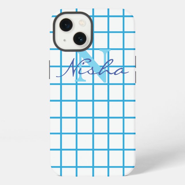 Coque iPhone Monogramme à carreaux bleus (Verso)