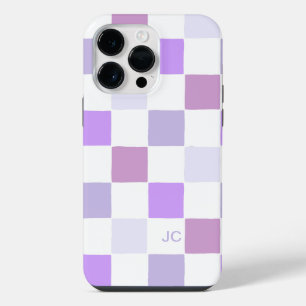 Coque Pour Pour iPhone 14 Pro Max Monogramme À damiers Lavande violette Motif modern