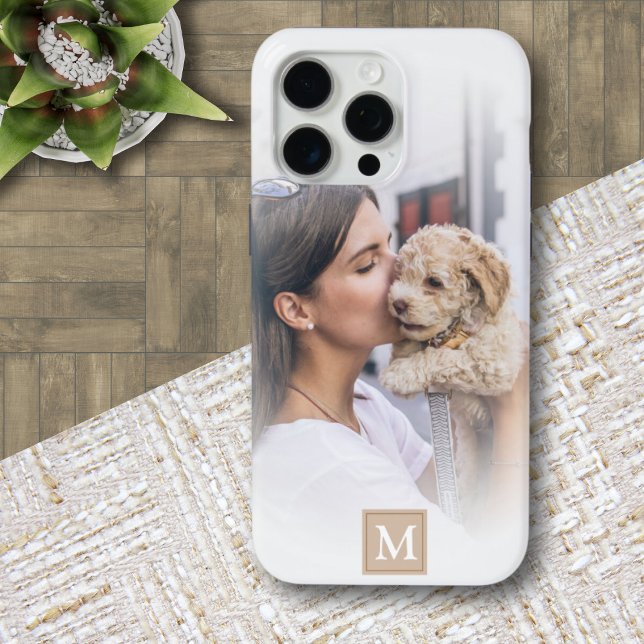 Coque iPhone Monogramme à dégradé blanc de photo moderne (Créateur téléchargé)
