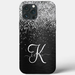 Etui iPhone 13 Pro Max Monogramme à étincelle noire à Parties scintillant