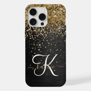 Coque iPhone 15 Pro Max Monogramme à étincelle noire à Parties scintillant