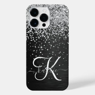 Coque Pour Pour iPhone 14 Pro Max Monogramme à étincelle noire à Parties scintillant