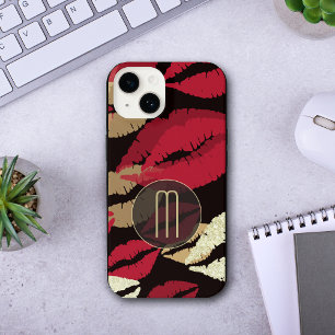Coque Pour iPhone 14 Monogramme à lèvres rouges sophistiqué