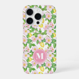 Coque iPhone 16 Pro Monogramme à motif de citron floral rose