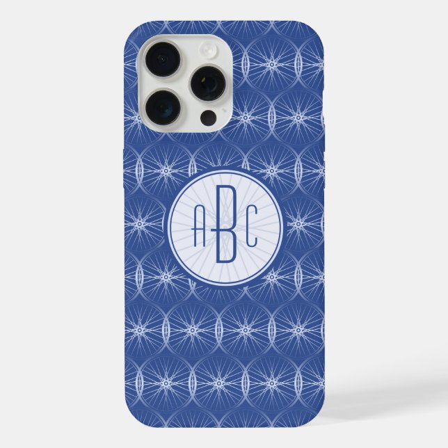 Coque iPhone Monogramme à motif de roue bleue (Verso)