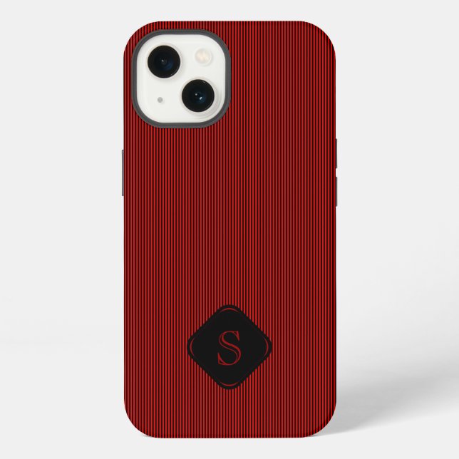 Coque iPhone Monogramme à rayures fines verticales rouges et no (Verso)