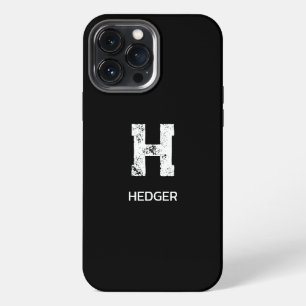 ETUI iPhone 13 PRO MAX MONOGRAMME À UNE LETTRE BLANC MINIMALISTE NOM NOIR