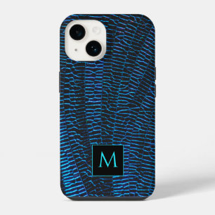 Coque Pour iPhone 14 Monogramme abstrait bleu vibrant métallisé brillan