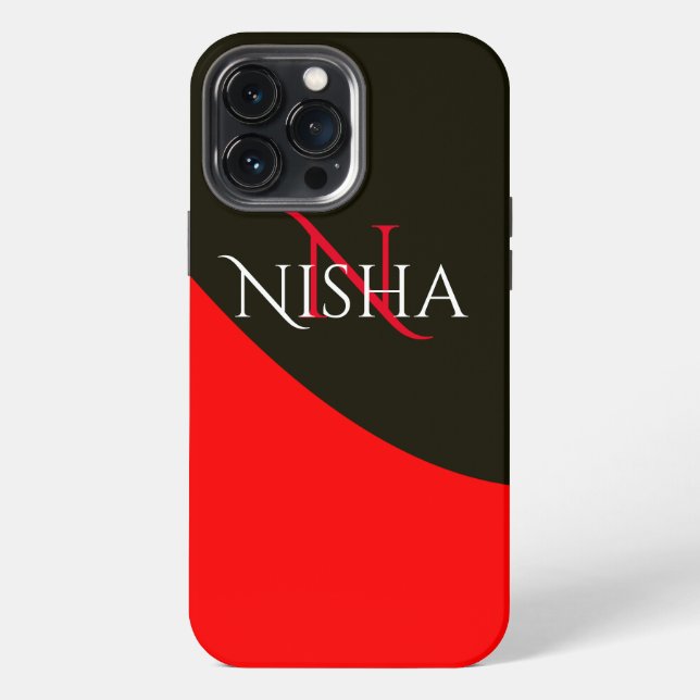 Coque iPhone Monogramme Abstrait Moderne Rouge et Noir (Verso)