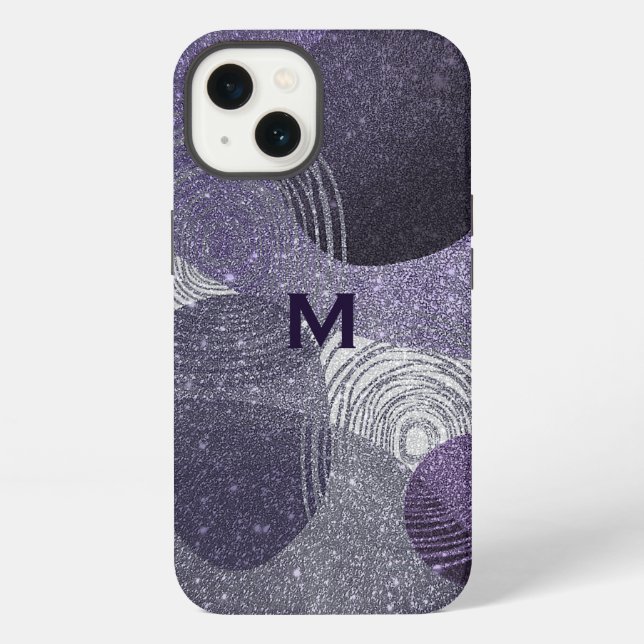 Coque iPhone Monogrammé Abstrait Pailleté Violet (Verso)