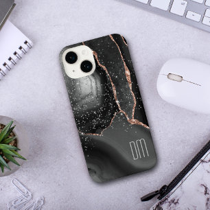 Coque Pour iPhone 14 Monogramme Abstrait rose Gold Sparkle