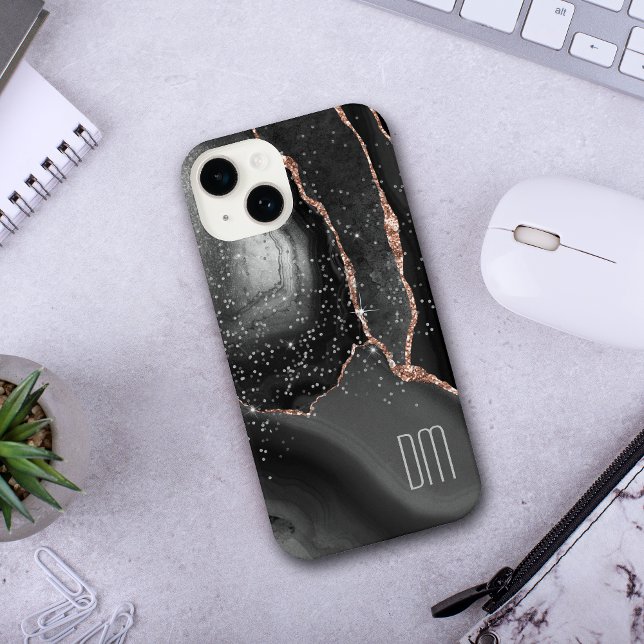 Coque iPhone Monogramme Abstrait rose Gold Sparkle (Créateur téléchargé)